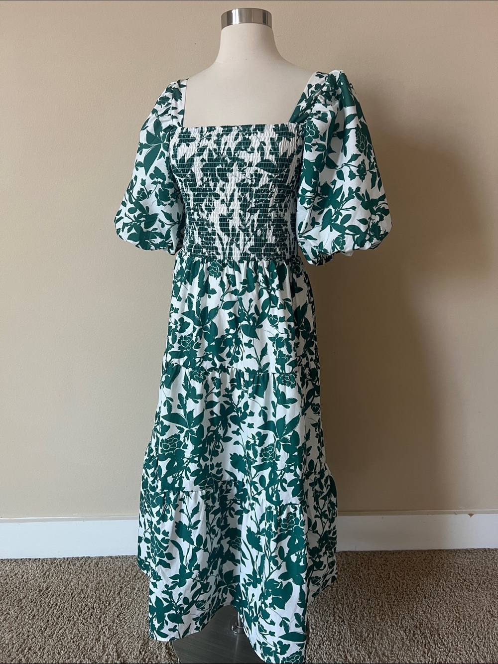 THML Green Floral Smocked Midi Dress - Women